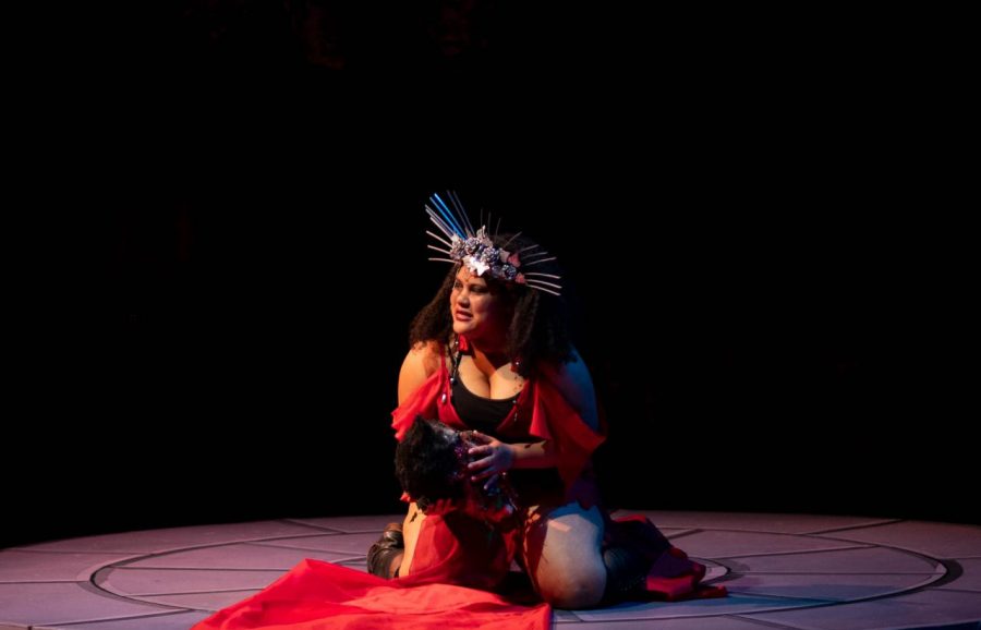 Mya Correa playing Agave, Pentheus’s mother, mourning the loss of her son. Photo credit to Nicholas Clark. 