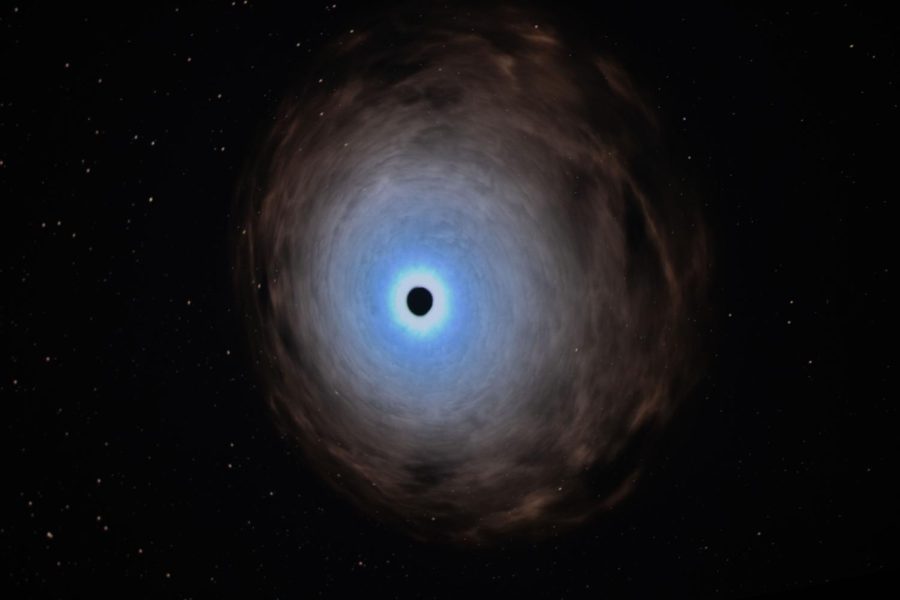 Image of a black hole as depicted in “Black Holes: Journey Into the Unknown.” 