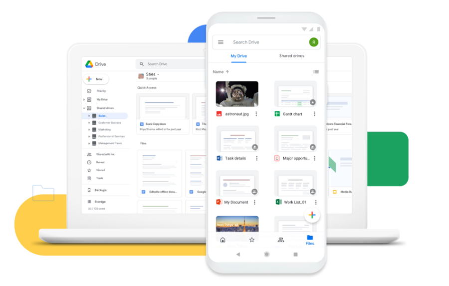 A picture displaying Google Drive on two platforms.