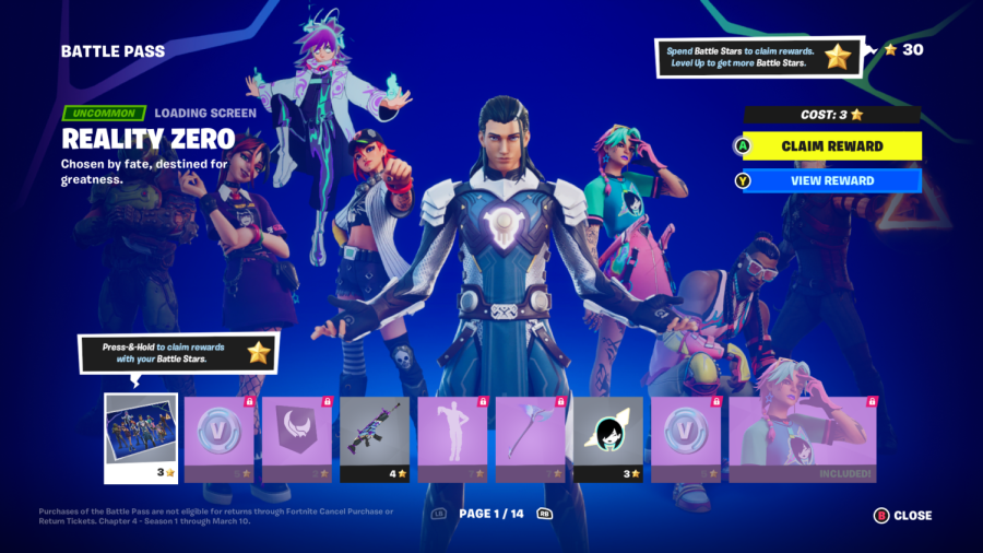 A+screenshot+of+the+most+recent+Fortnite+Battle+Pass%2C+a+paid+rewards+system.+Photo+credit+to+Epic+Games%2C+used+under+Fair+Use.