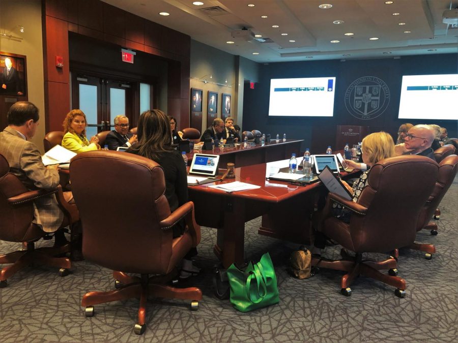 ODU's Board of Visitors in a 2019 meeting on tuition. The Board is the highest authority on campus. (Credit to Partners for College Affordability, 2019.)