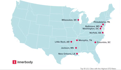 Norfolk, Virginia was ranked #10 for the highest STD/STI rates in the country by Innerbody. STD tests can be conducted at home or at a testing facility. (Credit to Innerbody)