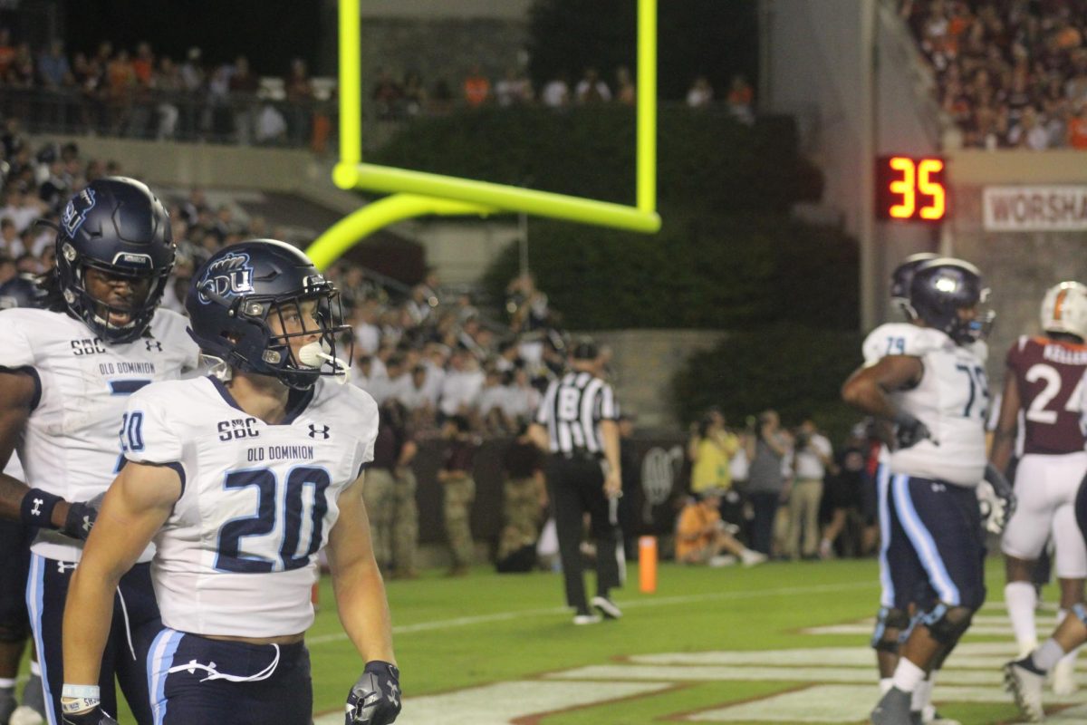 Sophomore wide receiver Dominic Dutton looks on after scoring his first touchdown of the season for ODU. 
