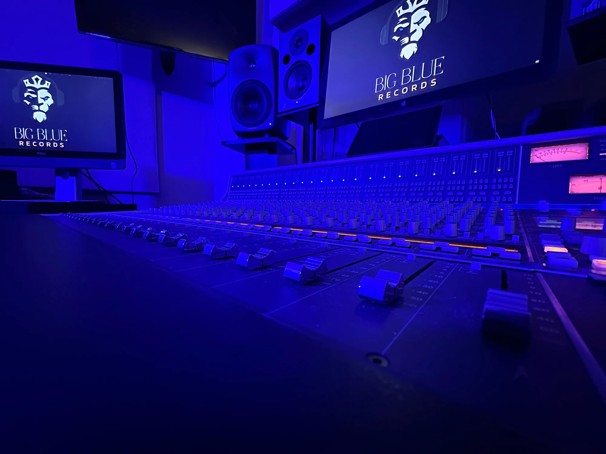 Sound mixer in the Big Blue Records recording studio in the Diehn Center. Via “big-blue-records.square.site”