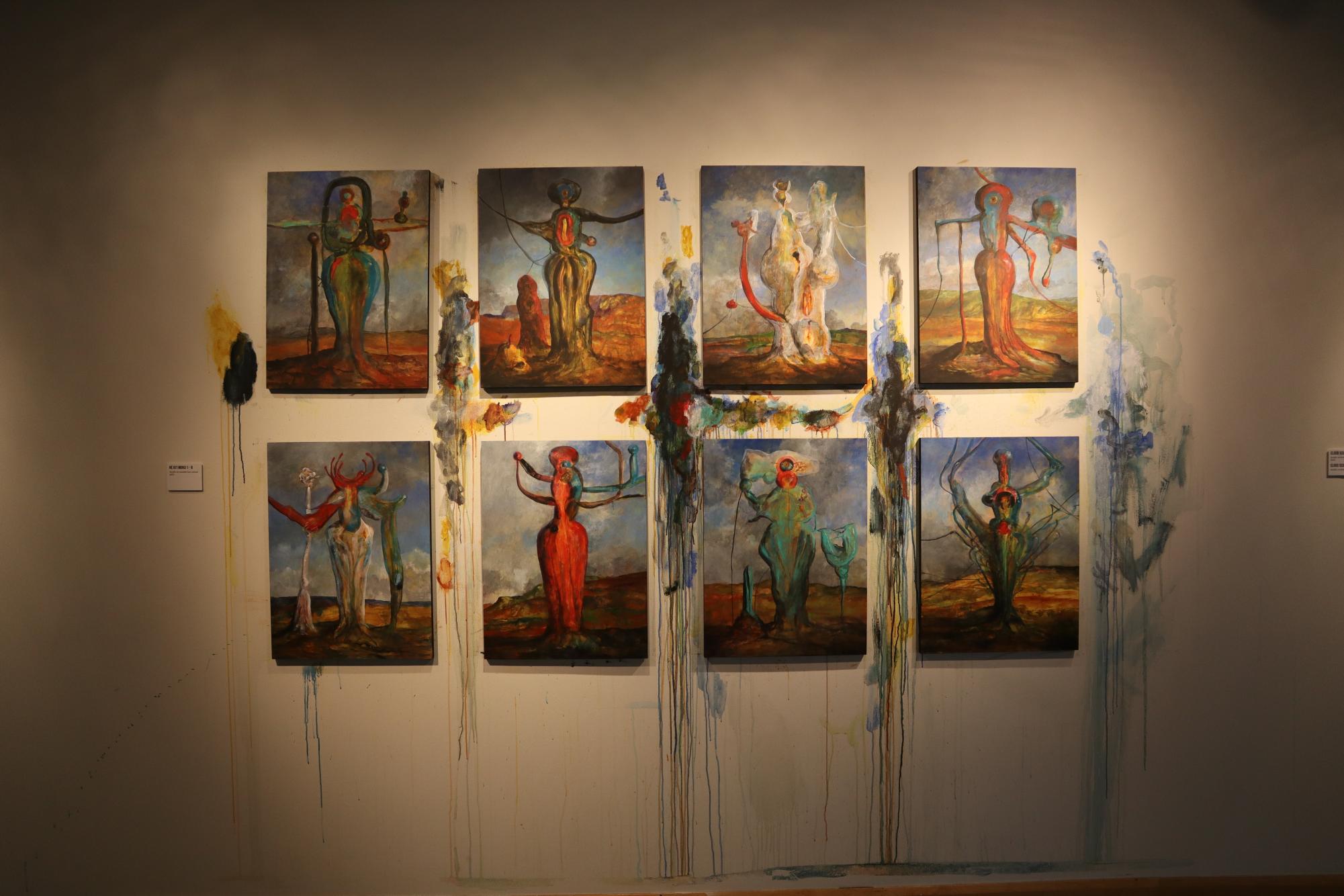 He Kii Moku 1-8, paintings by Solomon Robert Nui Enos displayed in the Gordon Art Gallery from Sept. 15 - Dec. 16.