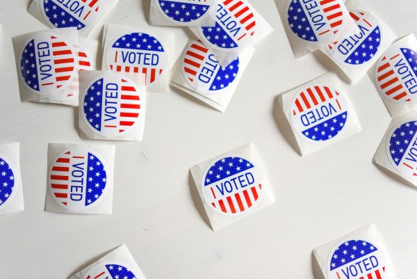 A pile of "I Voted" stickers which can be found at poll booths across the country.