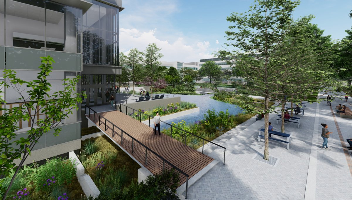 Rendering of the Northwest Bridge Entry. Courtesy of VMDO Architects